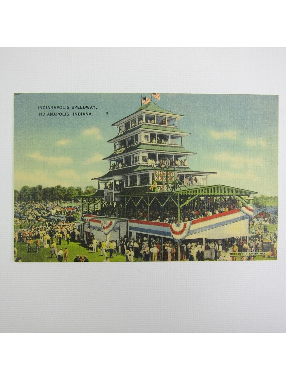 Indy 500 Linen Postcard 1930s Indianapolis Speedway Pagoda Indiana Race UNPOSTED
